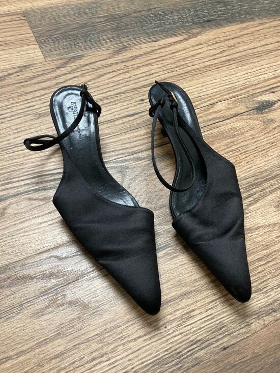 KHAITE Shoes - KHAITE Black Satin Slingback Pumps Women's US 8 EU 38.5 Made in Italy
